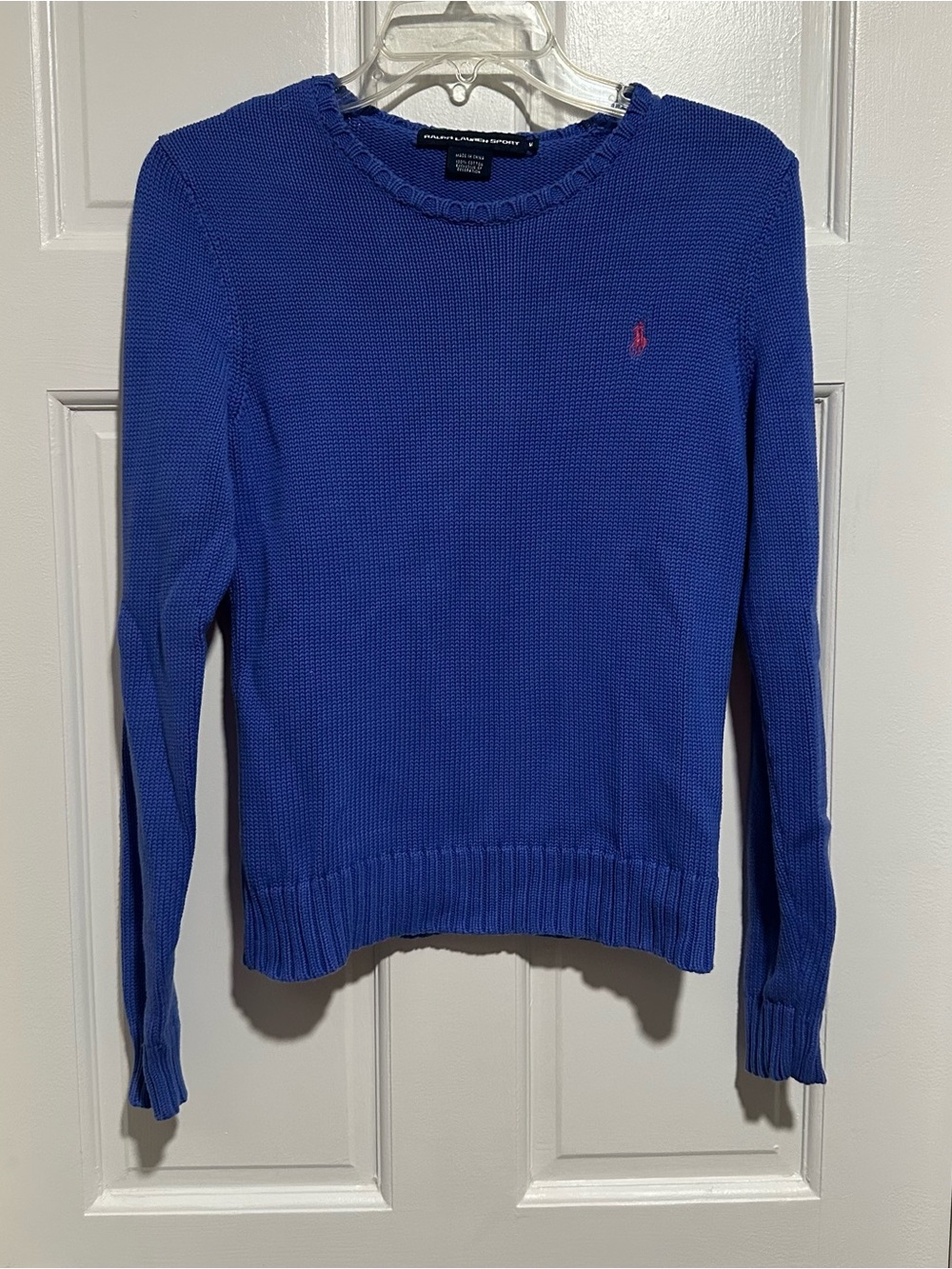 Ralph Lauren Sapphire Crewneck Sweater with Pink Polo Pony